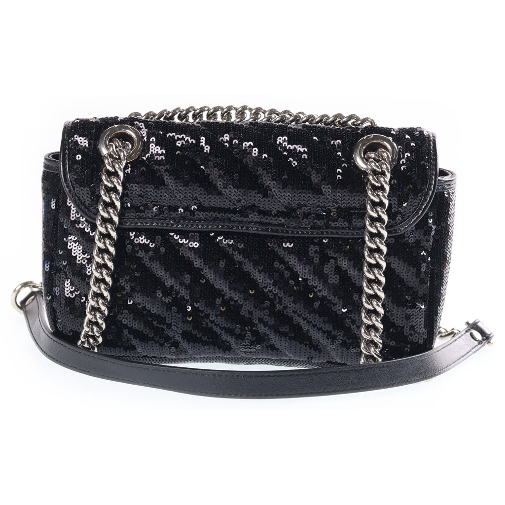 GUCCI(グッチ) GGマーモント チェーンショルダーバッグ スパンコール/レザー シルバー金具 446744 レディース