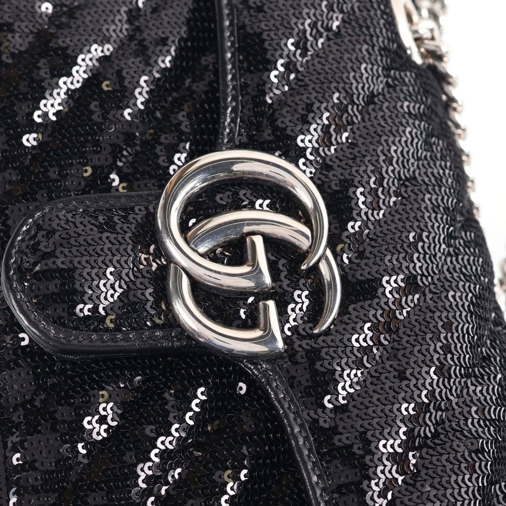 GUCCI(グッチ) GGマーモント チェーンショルダーバッグ スパンコール/レザー シルバー金具 446744 レディース