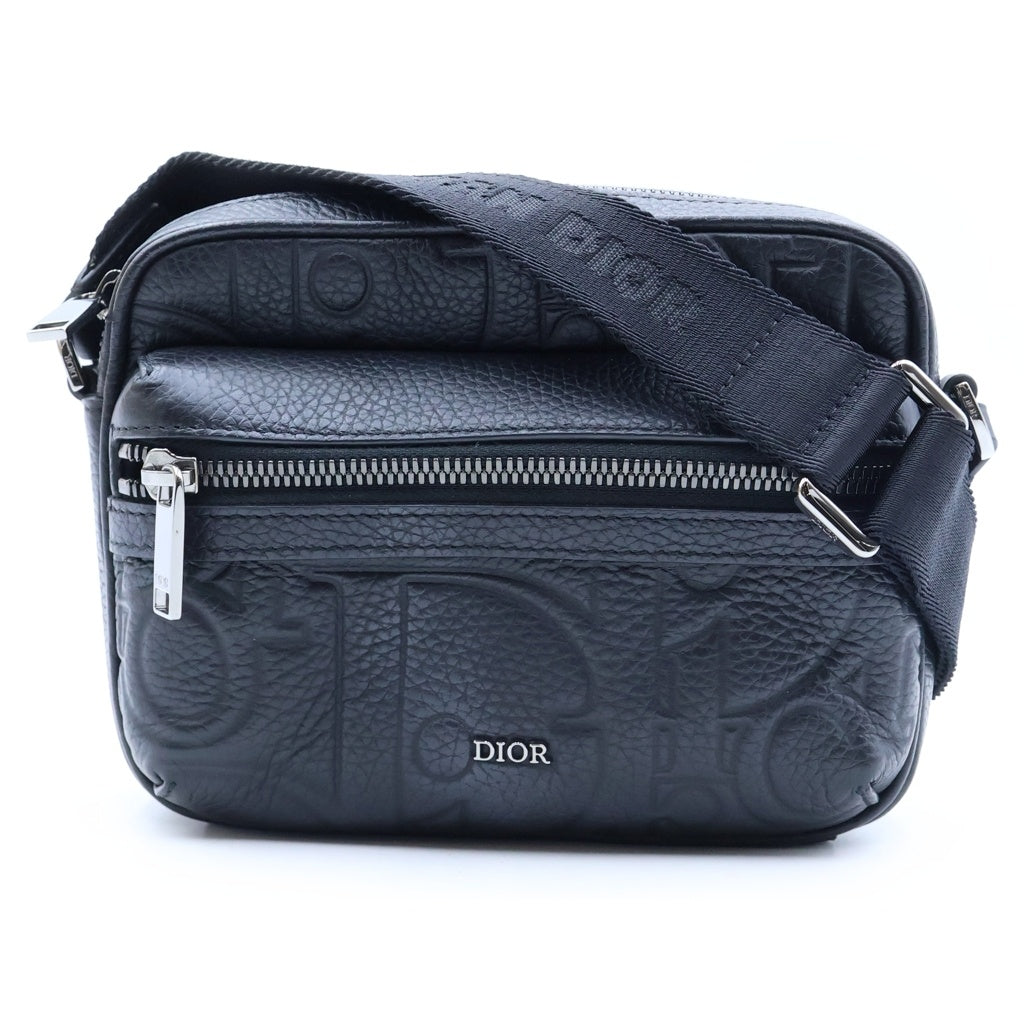 Christian Dior(クリスチャンディオール) ミニメッセンジャーバッグ ショルダーバッグ ブラック レザー シルバー金具 レディース