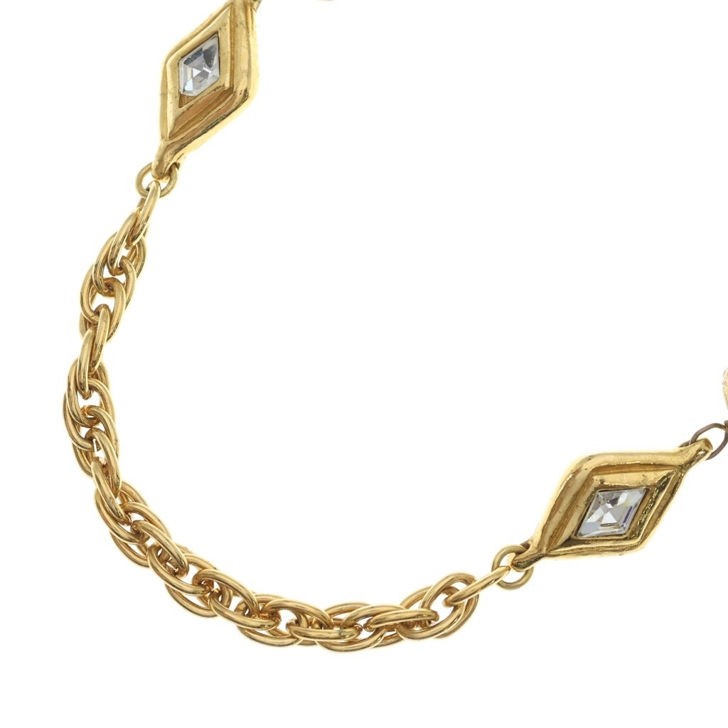 CHANEL(シャネル) ロングチェーンネックレス ひし形 ストーン ゴールド GP レディース