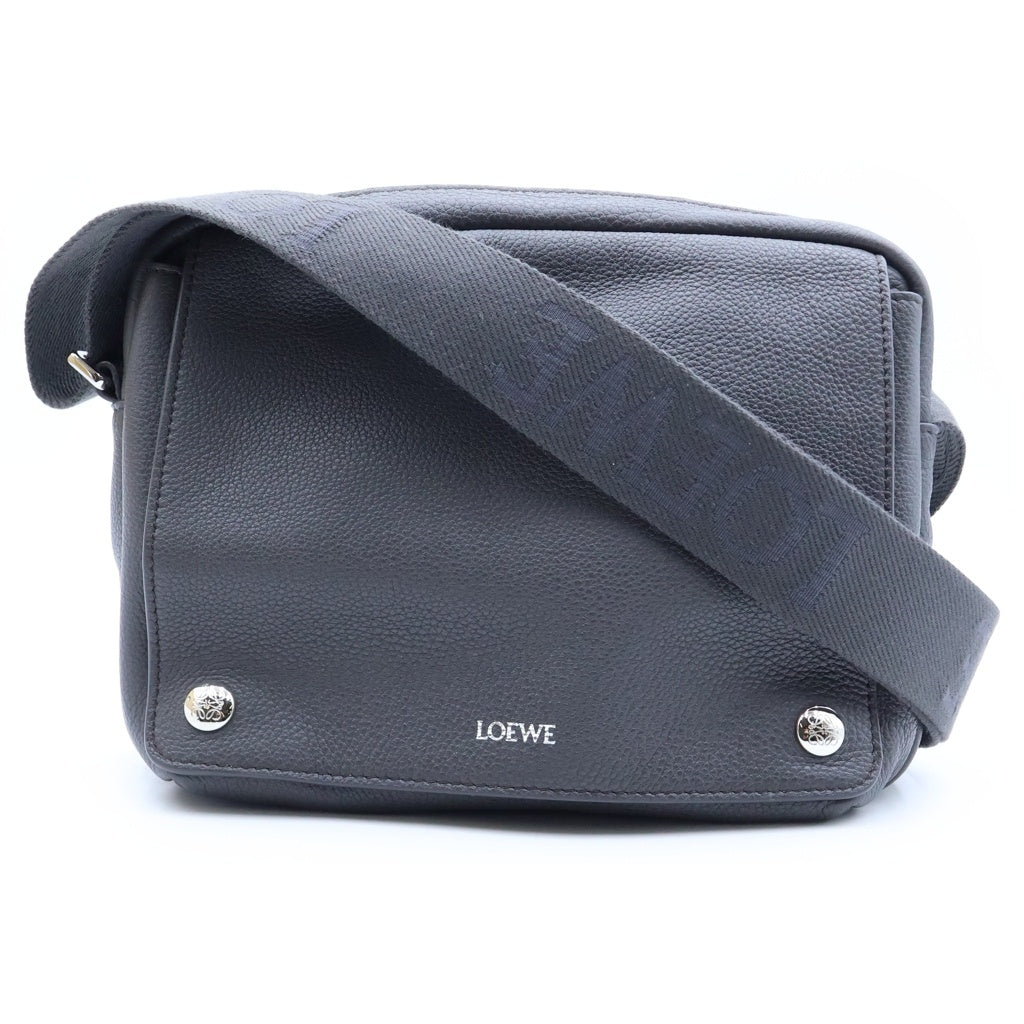 LOEWE(ロエベ) ペブル メッセンジャーバッグ ミディアム ショルダーバッグ グレージュ チャコールグレー レザー シルバー金具 レディース