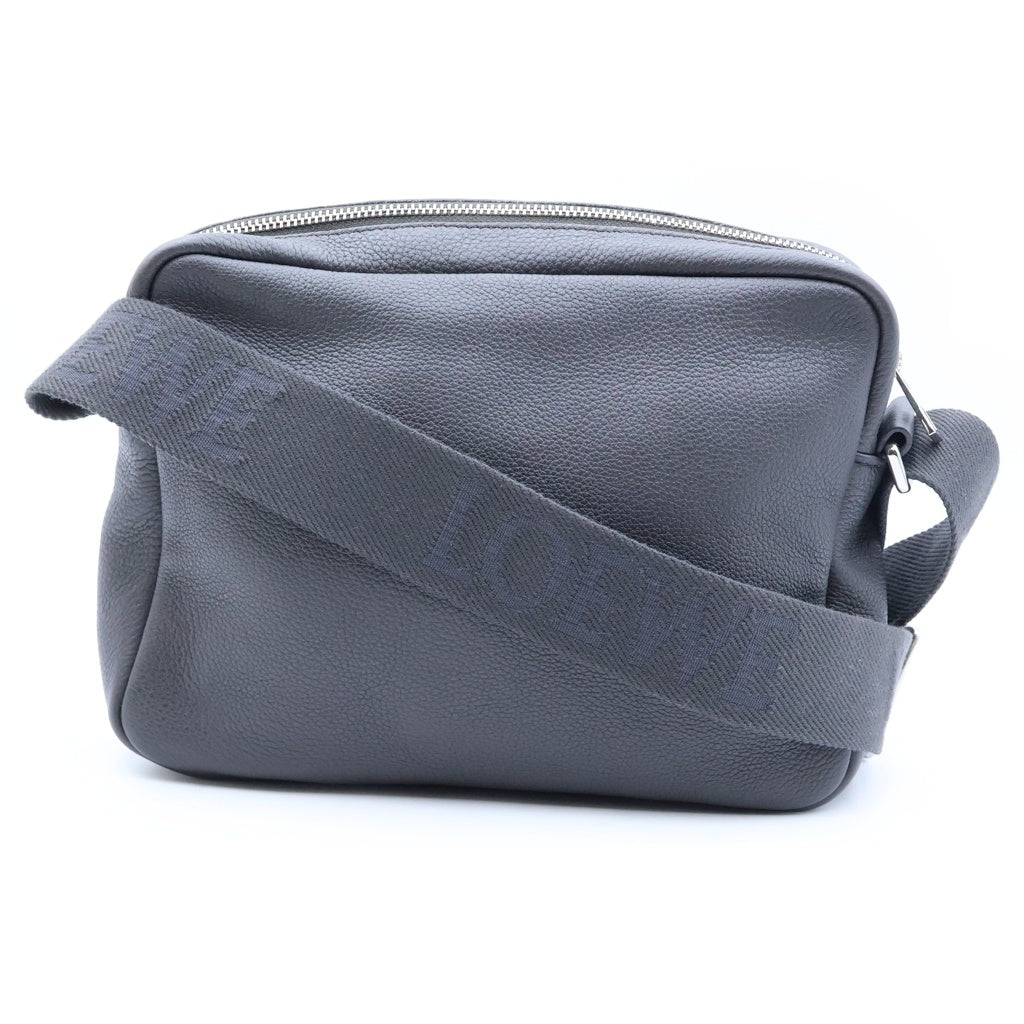 LOEWE(ロエベ) ペブル メッセンジャーバッグ ミディアム ショルダーバッグ グレージュ チャコールグレー レザー シルバー金具 レディース