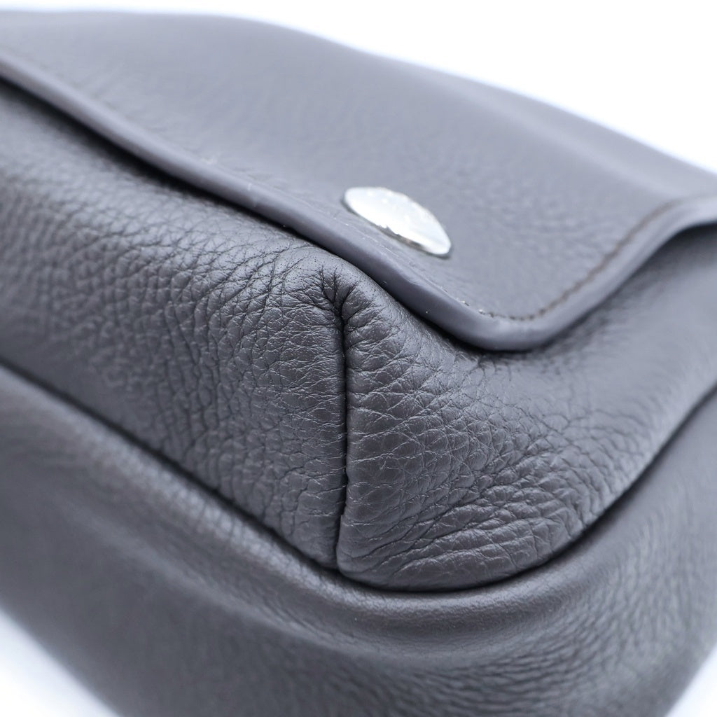 LOEWE(ロエベ) ペブル メッセンジャーバッグ ミディアム ショルダーバッグ グレージュ チャコールグレー レザー シルバー金具 レディース