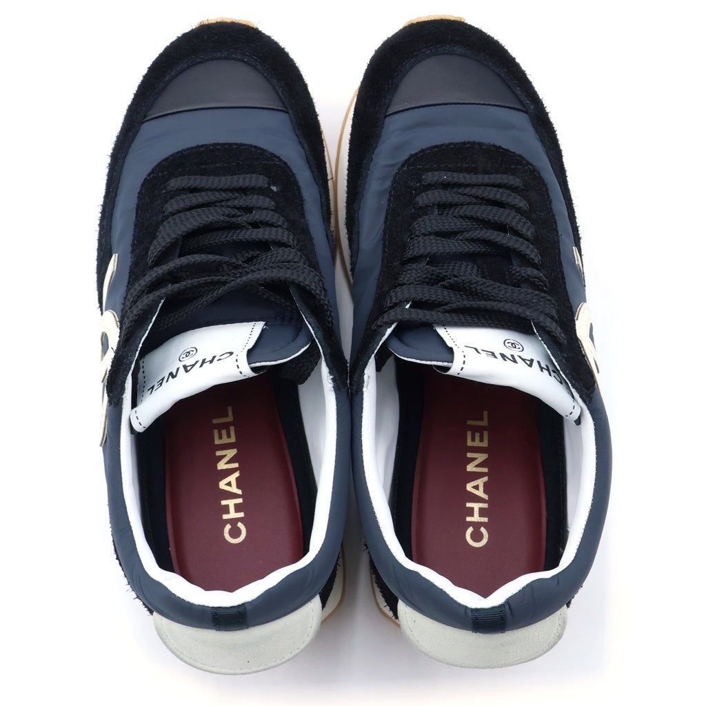 CHANEL(シャネル) ココマーク スエードレザー ナイロン ローカットシューズ スニーカー ネイビー/ブラック レディース G47131