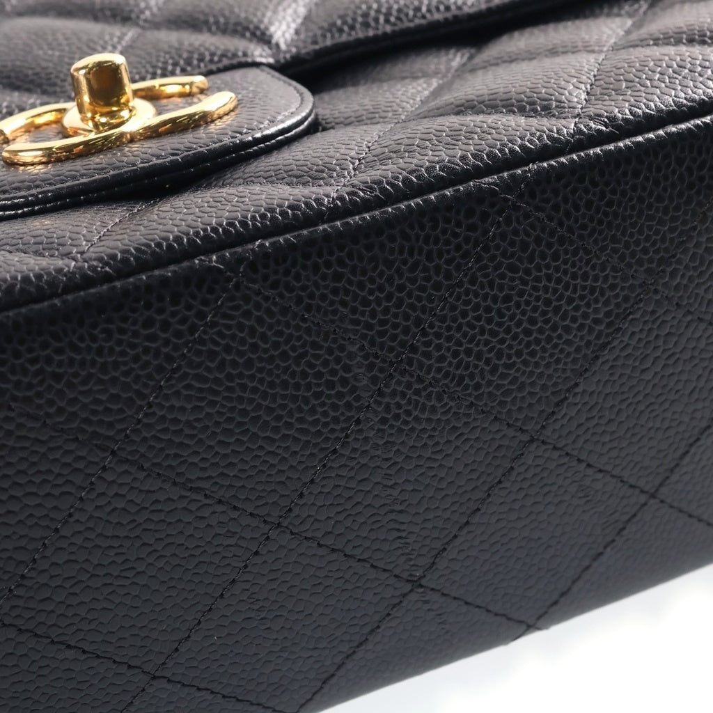 CHANEL(シャネル) デカマトラッセ WフラップWチェーンショルダーバッグ ブラック キャビアスキン 14番台 ゴールド金具 レディース