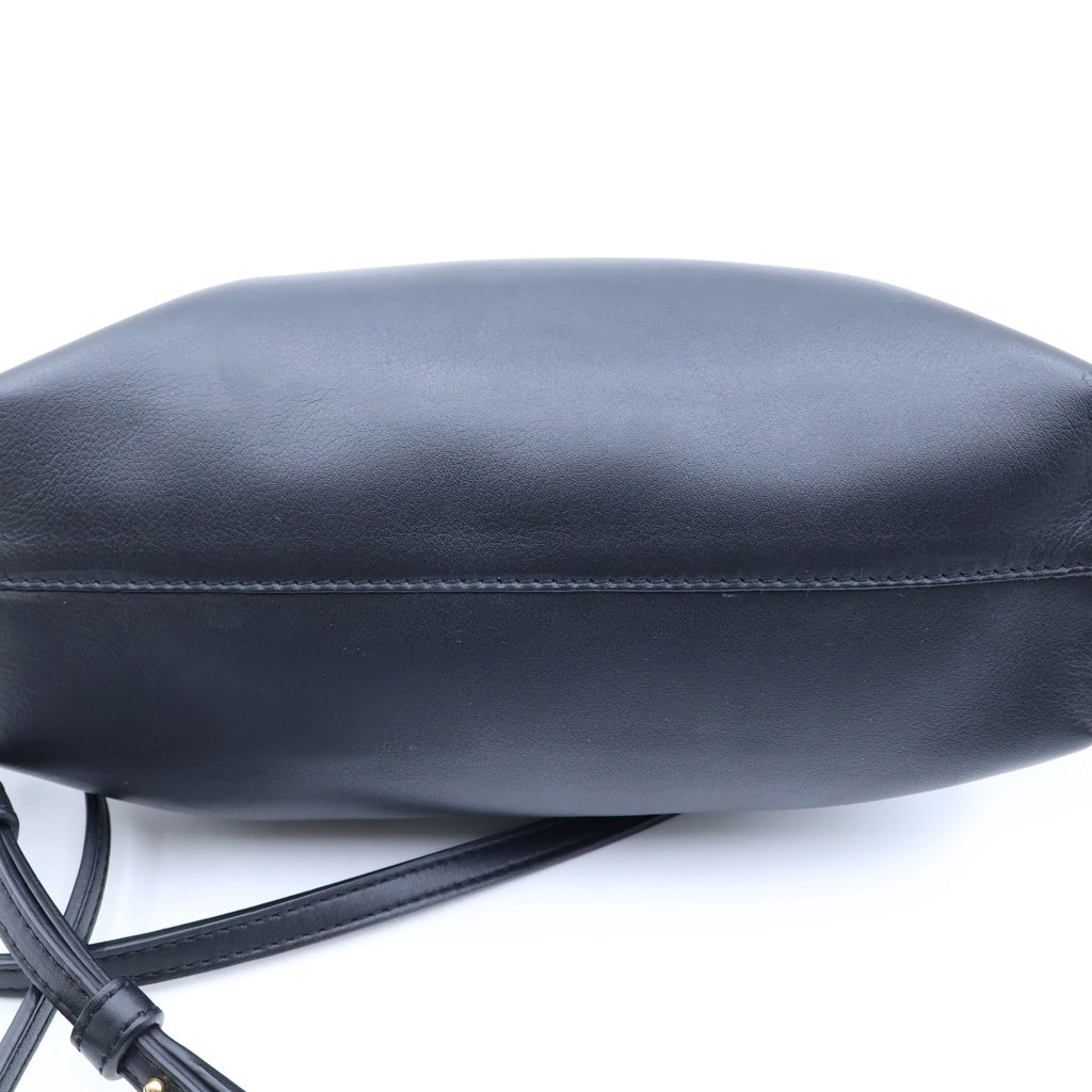 LOEWE(ロエベ) フラメンコ ミニ ショルダーバッグ 巾着バッグ ブラック レザー ゴールド金具 レディース