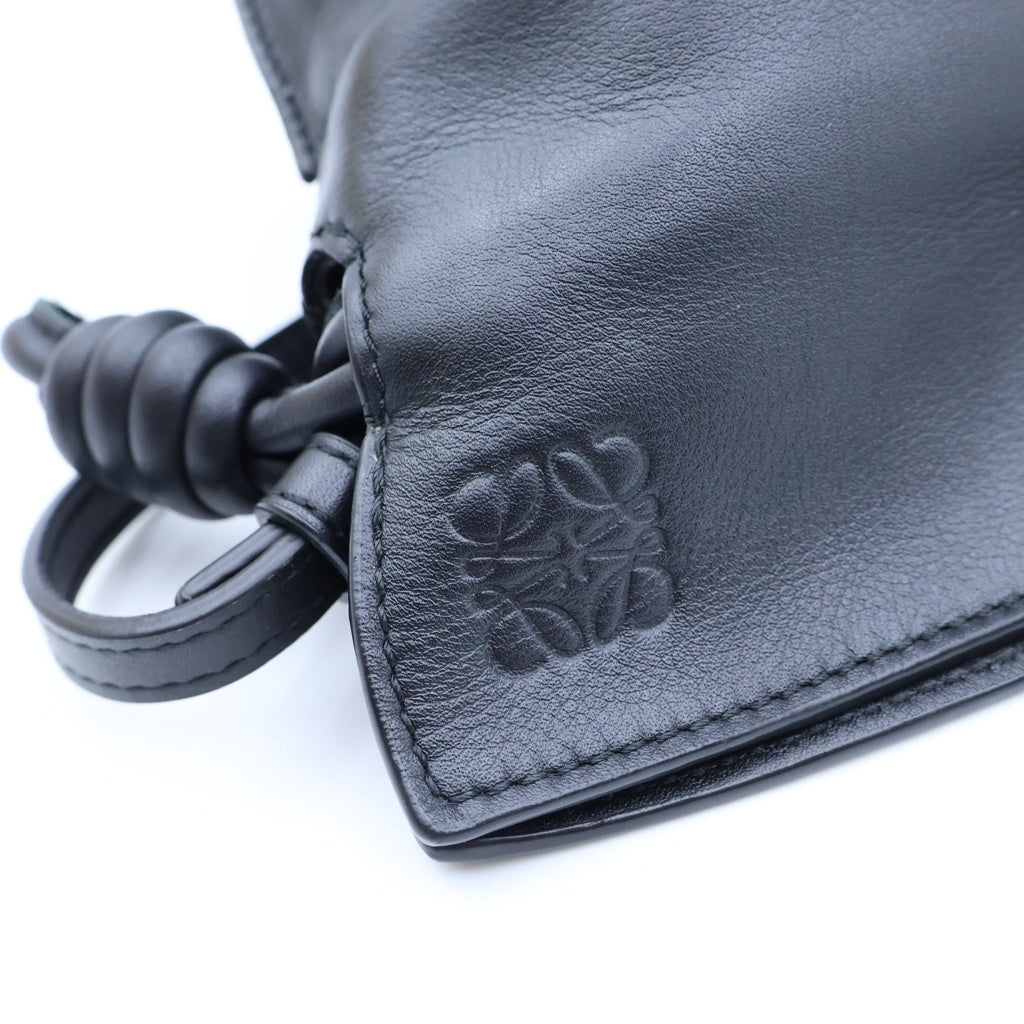 LOEWE(ロエベ) フラメンコ ミニ ショルダーバッグ 巾着バッグ ブラック レザー ゴールド金具 レディース