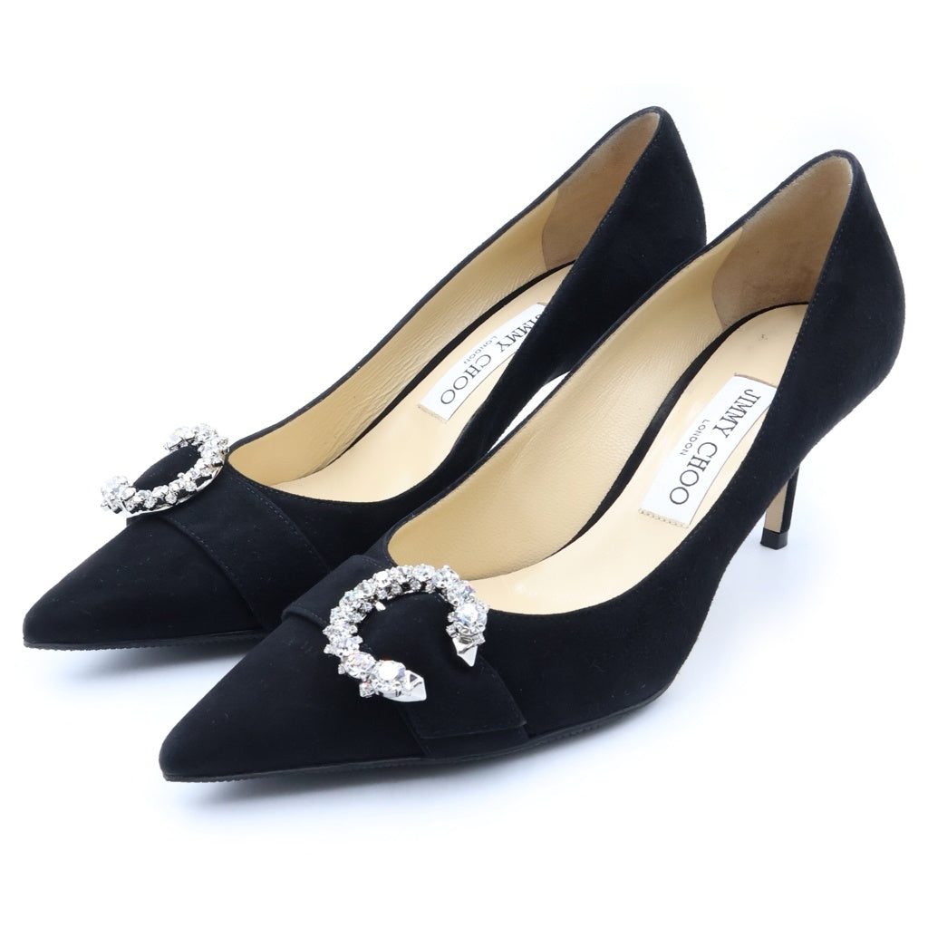 JIMMY CHOO(ジミーチュウ) SARESA 65 ビジュー装飾 スエードレザー ポインテッドトゥ ヒール パンプス シューズ ブラック レディース