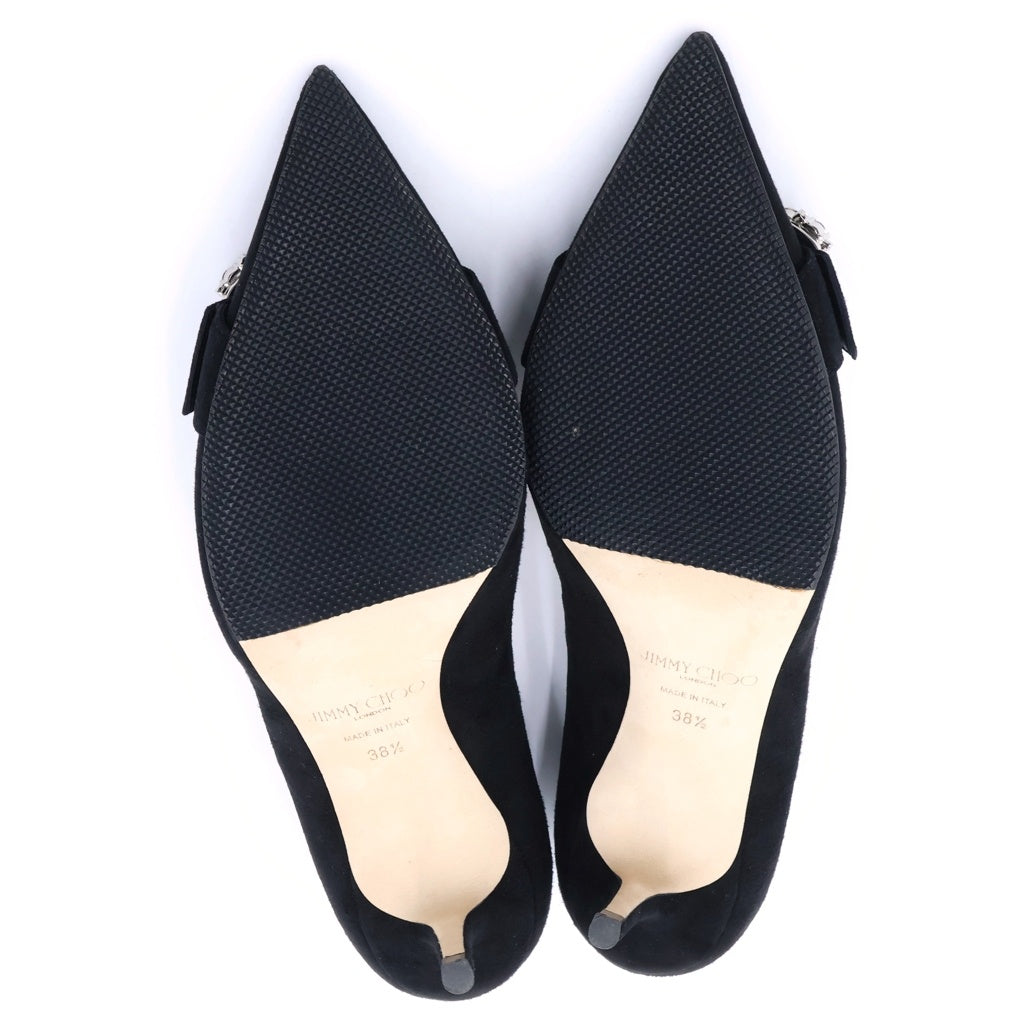 JIMMY CHOO(ジミーチュウ) SARESA 65 ビジュー装飾 スエードレザー ポインテッドトゥ ヒール パンプス シューズ ブラック レディース