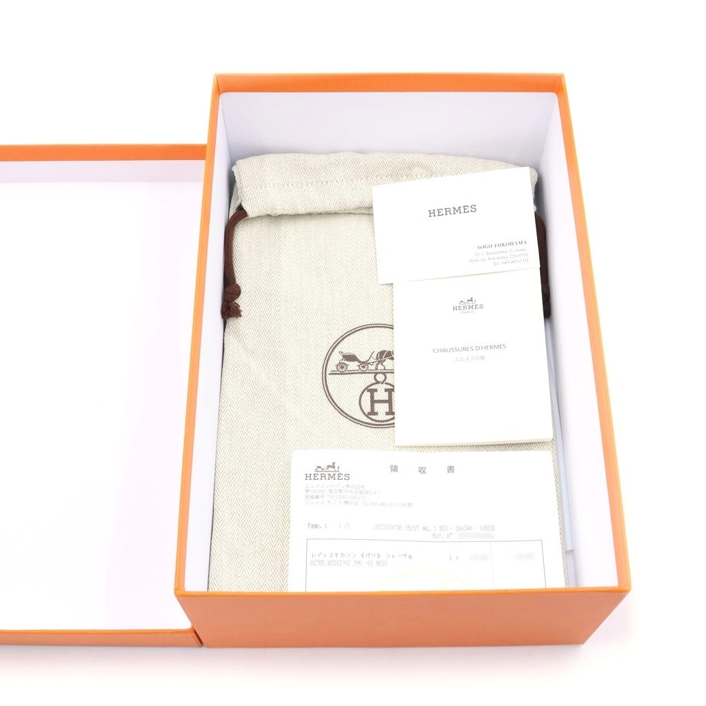 HERMES(エルメス) モカシンパリ ローファー ブラック レザー シルバー金具 靴 レディース