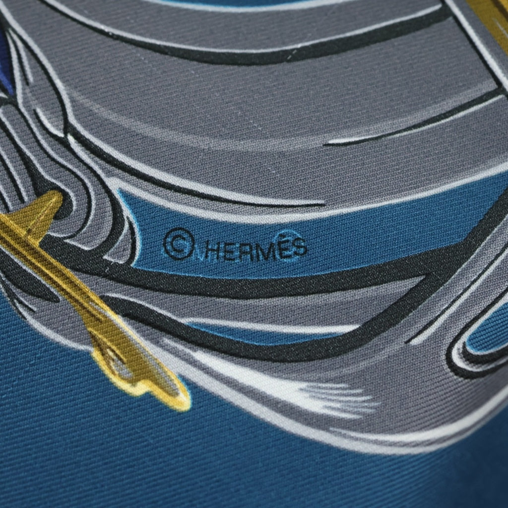 HERMES(エルメス) カレ90 ダブルフェイス 式典用馬勒 シルクスカーフ ブルー レディース