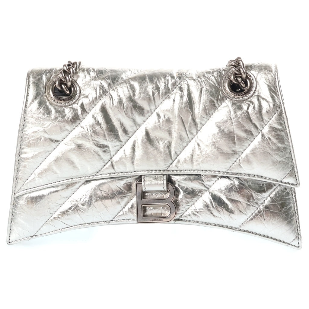 BALENCIAGA(バレンシアガ) アワーグラス クラッシュ チェーンショルダーバッグ シルバー レザー 716351 シルバー金具 レディース