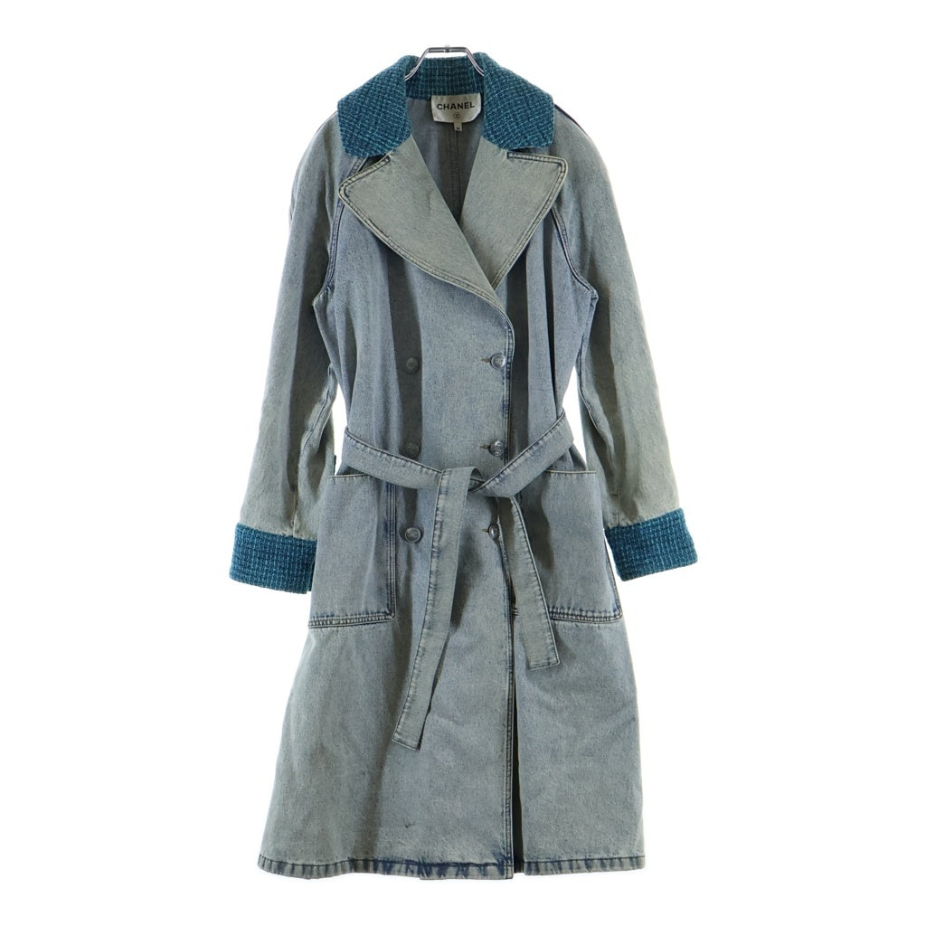 CHANEL(シャネル) 22SS Denim Tweed Trench Coat ツイード切り替え デニムトレンチコート インディゴ P72344V63954 レディース