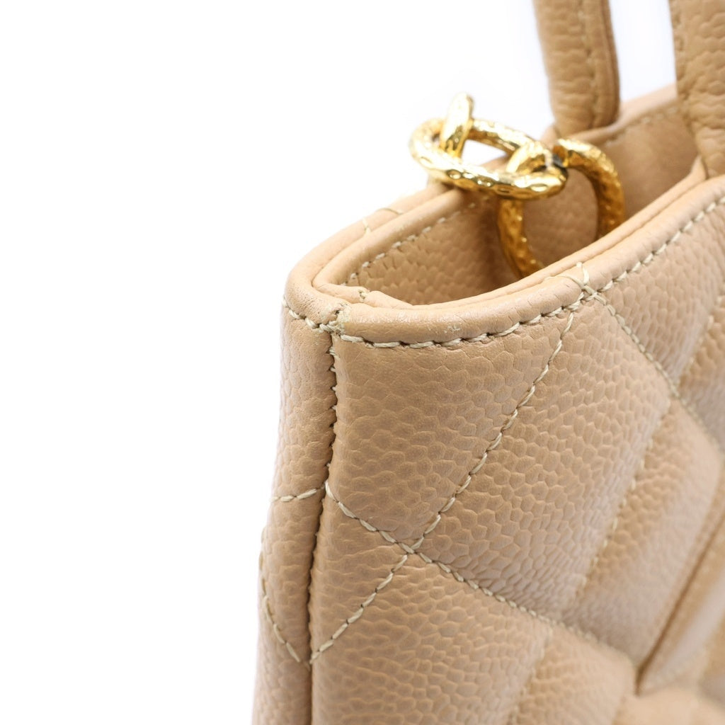 CHANEL(シャネル) 復刻トート ハンドバッグ トートバッグ ベージュ キャビアスキン 8番台 ゴールド金具 レディース
