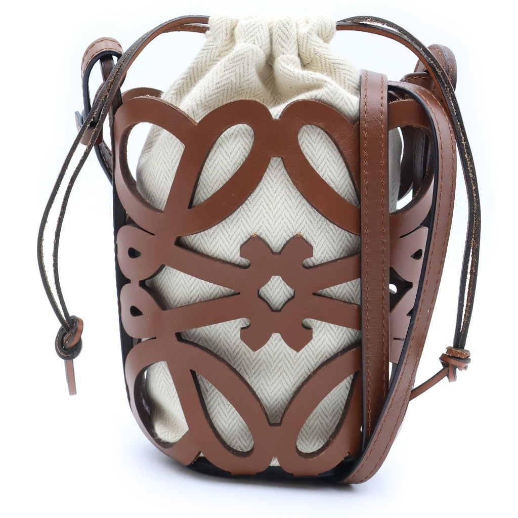 LOEWE(ロエベ) アナグラム カットアウトポケット ショルダーバッグ ミニバッグ ブラウン×アイボリー レディース