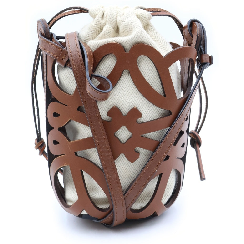 LOEWE(ロエベ) アナグラム カットアウトポケット ショルダーバッグ ミニバッグ ブラウン×アイボリー レディース