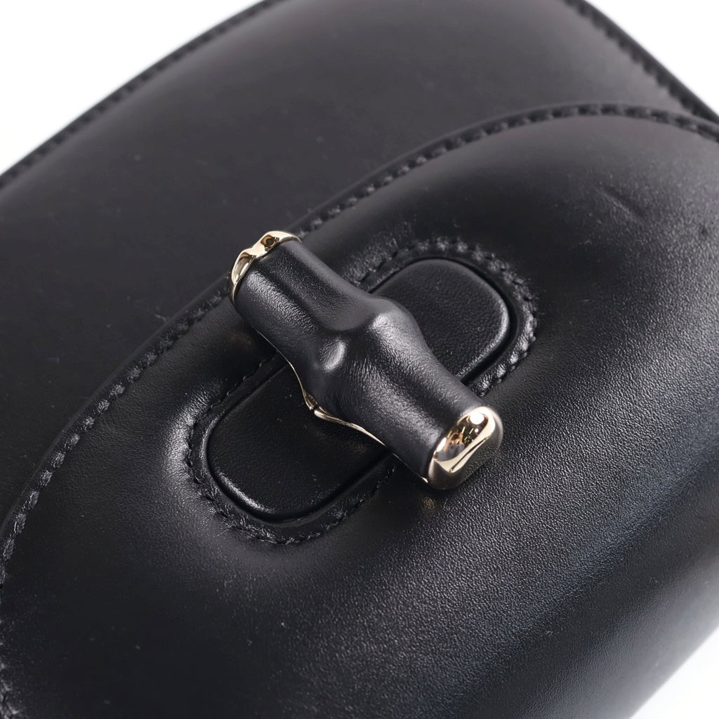 GUCCI(グッチ) バンブー 1947 ミニ 2WAY ハンドバッグ ショルダーバッグ ブラック レザー 827738 ゴールド金具 レディース