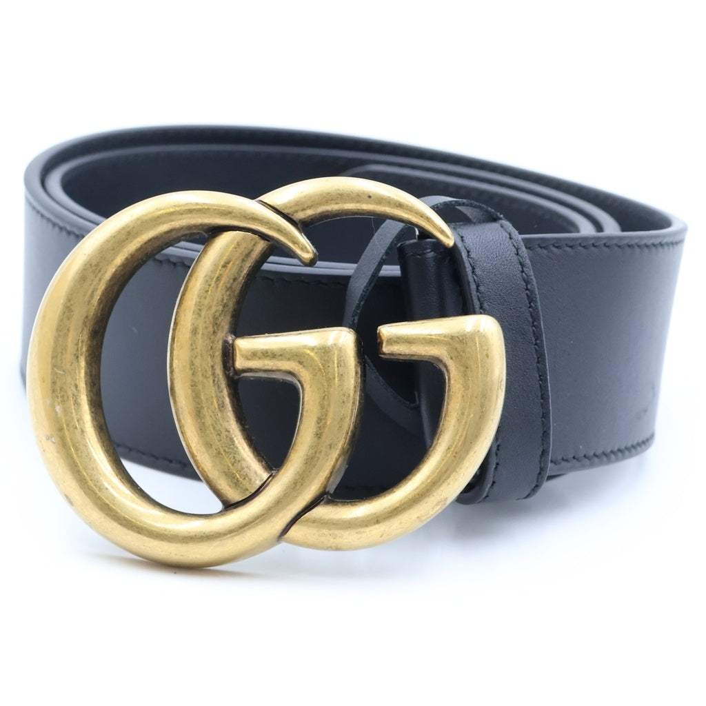 GUCCI(グッチ) GGエンブレム レザーベルト ブラック 400593 ゴールド金具 レディース