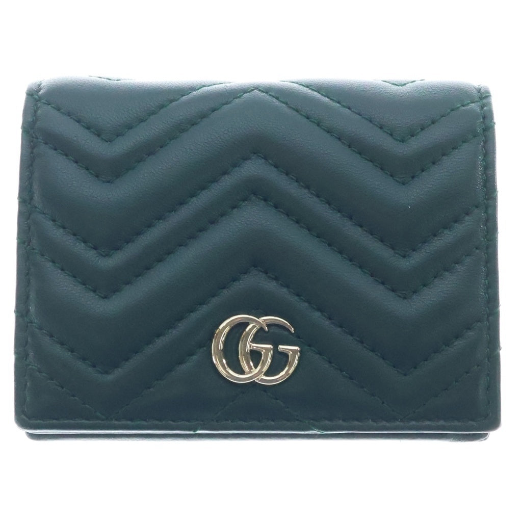 GUCCI(グッチ) GGマーモント コンパクトウォレット 二つ折り財布 コインケース グリーン レザー 466492 ゴールド金具 レディース