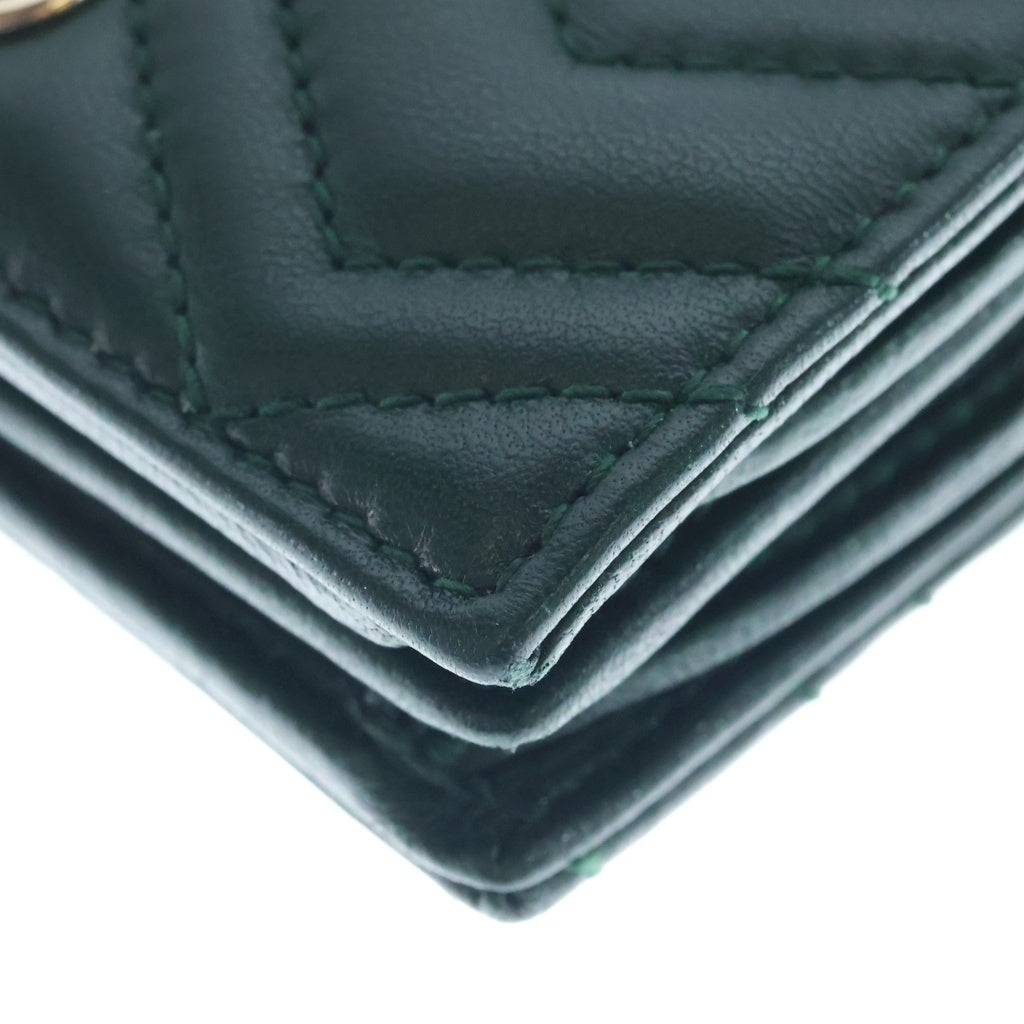 GUCCI(グッチ) GGマーモント コンパクトウォレット 二つ折り財布 コインケース グリーン レザー 466492 ゴールド金具 レディース