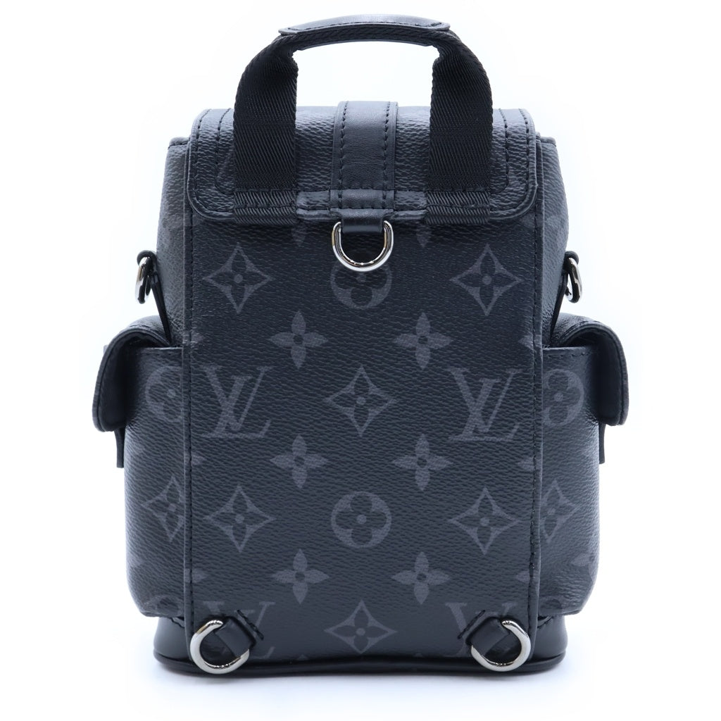 LOUIS VUITTON(ルイヴィトン) モノグラム エクリプス ナノクリストファー ショルダーバッグ ブラック レザー×PVC M82769 シルバー金具 レディース