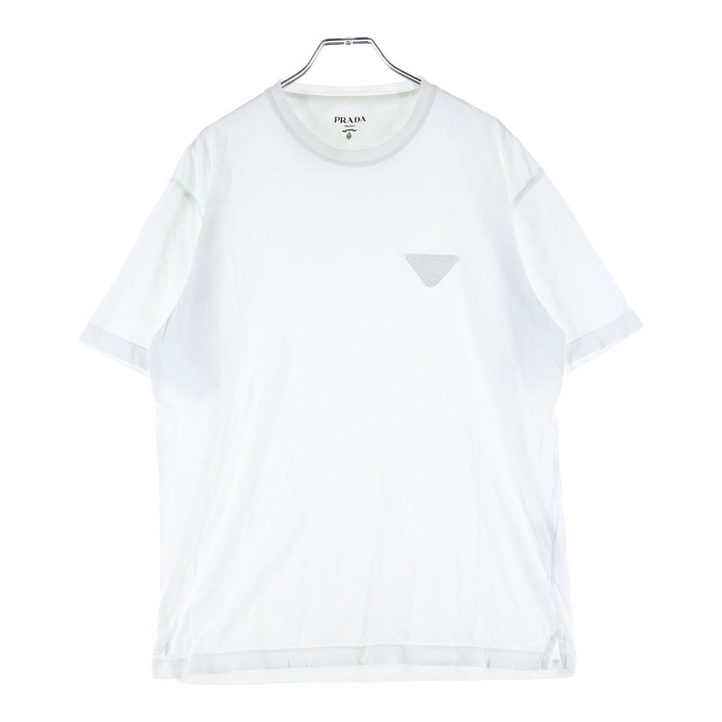 PRADA(プラダ) トライアングル ワッペンロゴ クルーネック 半袖Tシャツ カットソー ホワイトUJN852
