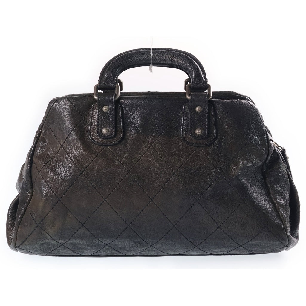 CHANEL(シャネル) ココマーク ワイルドステッチ ボストンバッグ ハンドバッグ ブラック キャビアスキン 10番台 シルバー金具 レディース
