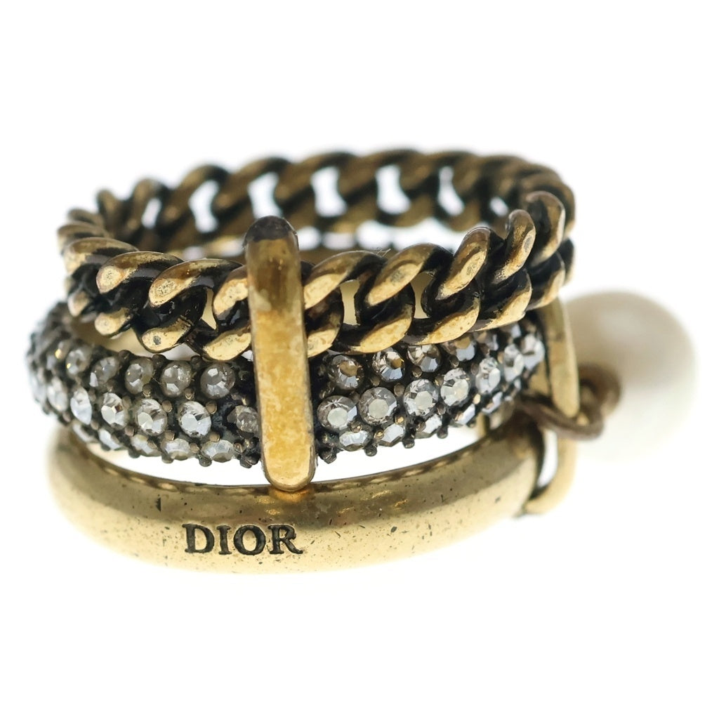 DIOR(ディオール) ジャディオール 3連 フェイクパール ラインストーンクリスタル リング ゴールド #12 レディース