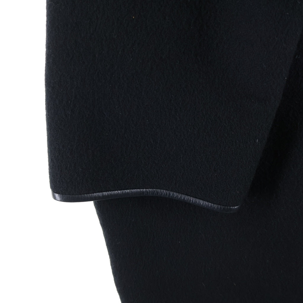 HERMES(エルメス) セリエボタン フロントポケットノーカラーカシミヤロングコート カシミヤ×レザー ブラック #34 レディース
