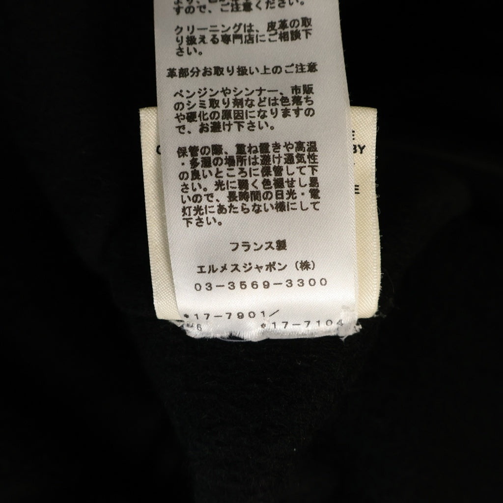 HERMES(エルメス) セリエボタン フロントポケットノーカラーカシミヤロングコート カシミヤ×レザー ブラック #34 レディース