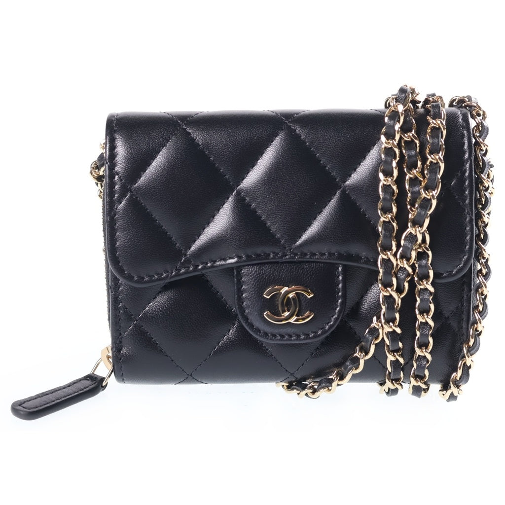 CHANEL(シャネル) マトラッセ ミニ チェーンショルダーウォレット ブラック ラムスキン ゴールド金具 AP2569 シール有 31番台 レディース