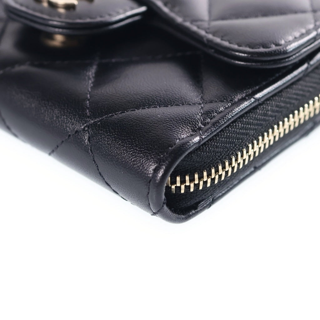 CHANEL(シャネル) マトラッセ ミニ チェーンショルダーウォレット ブラック ラムスキン ゴールド金具 AP2569 シール有 31番台 レディース