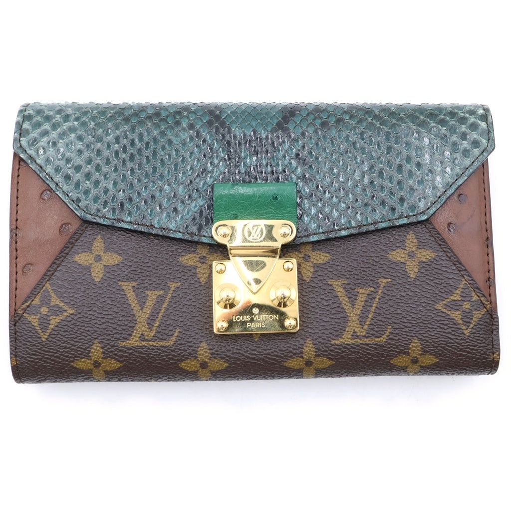 LOUIS VUITTON(ルイヴィトン) エキゾチックライン ヴェール パイソン 三つ折り長財布 ロング ウォレット ブラウン×グリーン N91289 ゴールド金具