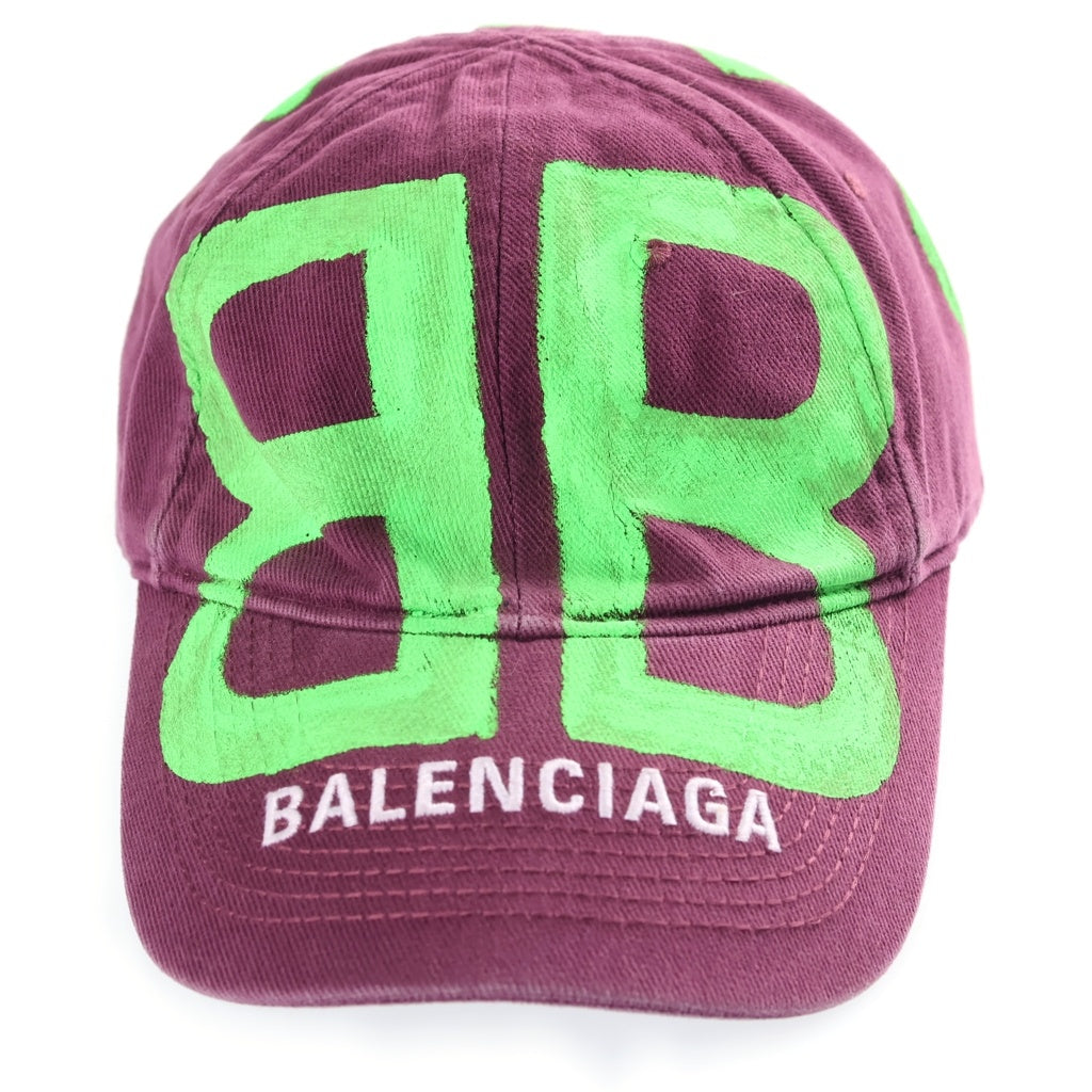 BALENCIAGA(バレンシアガ) BBロゴ スプレーキャップ 帽子 パープル×グリーン コットン 673321
