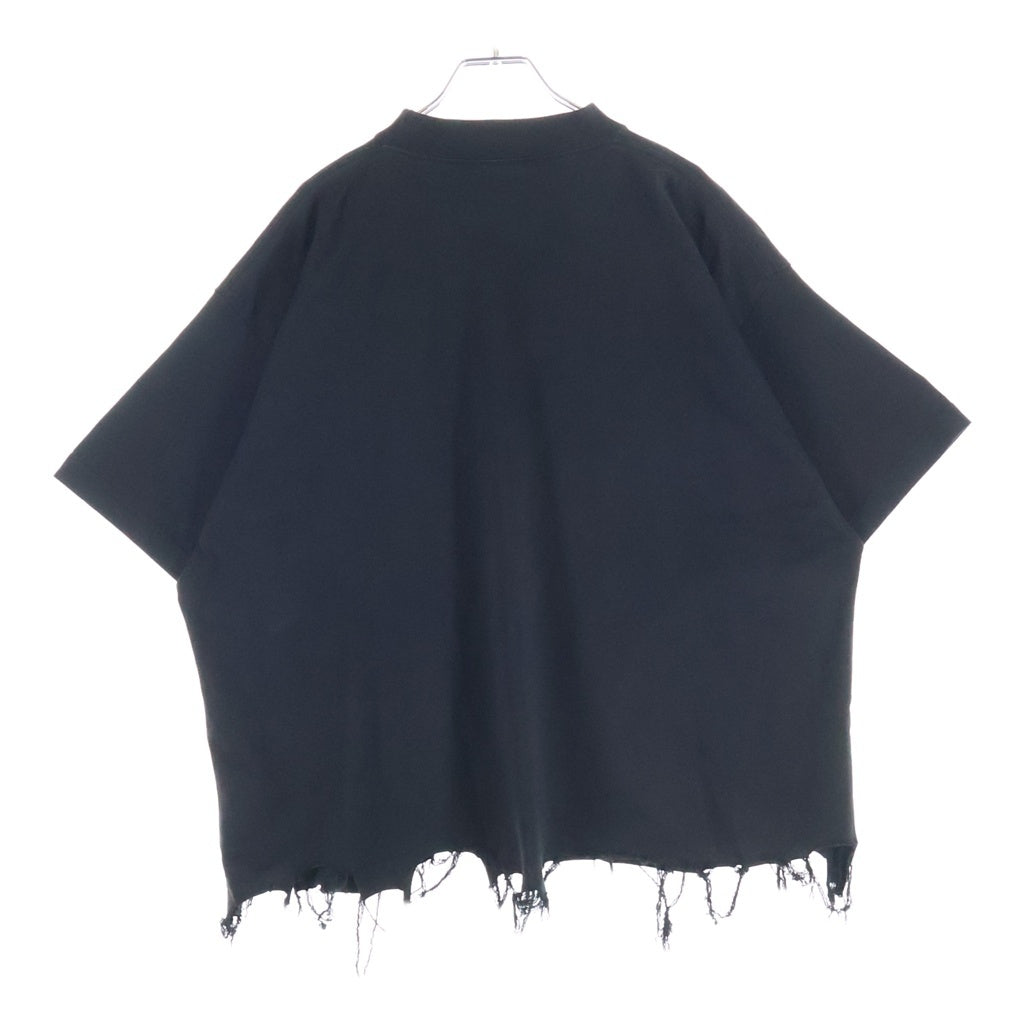 BALENCIAGA(バレンシアガ) クラシックBBロゴ デストロイ加工 Tシャツ ブラック コットン 783399