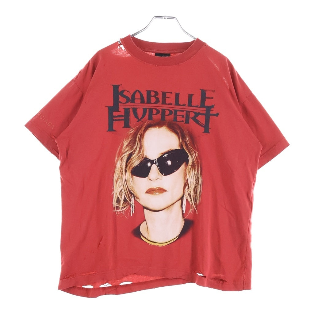 BALENCIAGA(バレンシアガ) イザベル・ユペール プリントTシャツ ダメージ加工 コットン レッド 826344