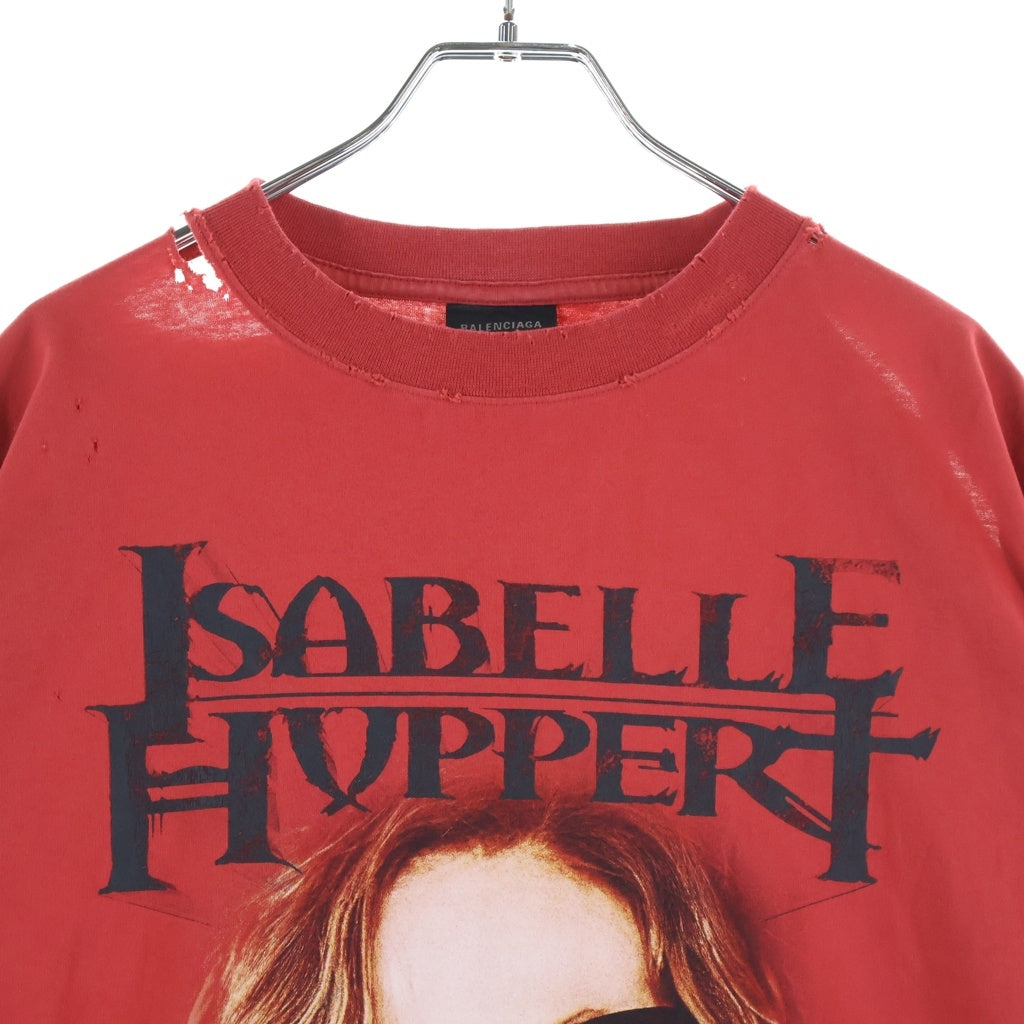 BALENCIAGA(バレンシアガ) イザベル・ユペール プリントTシャツ ダメージ加工 コットン レッド 826344