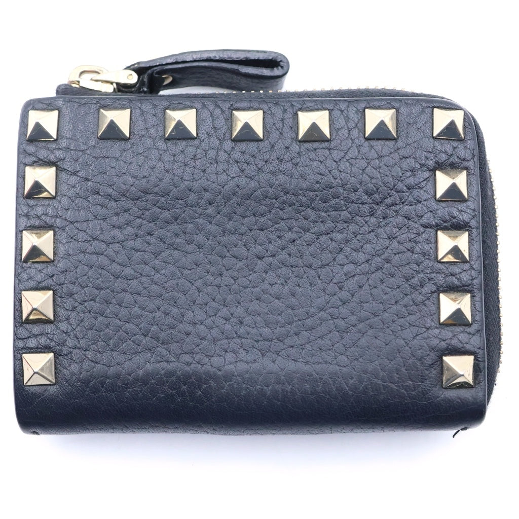 VALENTINO(ヴァレンティノ) カラヴァーニ ロックスタッズ スモールウォレット ミニ財布 ブラック レザー ゴールド金具 レディース