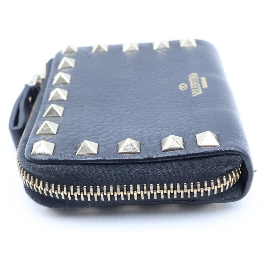 VALENTINO(ヴァレンティノ) カラヴァーニ ロックスタッズ スモールウォレット ミニ財布 ブラック レザー ゴールド金具 レディース