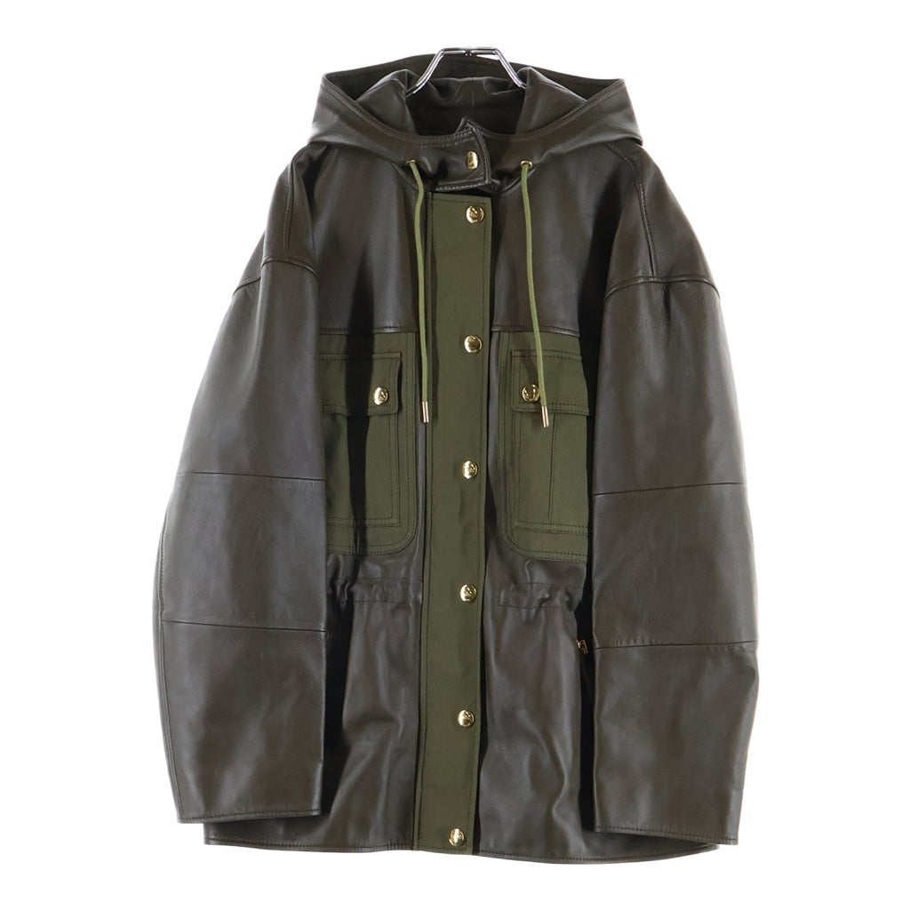 CELINE(セリーヌ) LOOSE BI-MATERIAL PARKA IN SOFT LAMBSKIN ソフトラムスキン ルーズ バイマテリアル パーカ ブラウン/カーキ 2D534583C.15DK