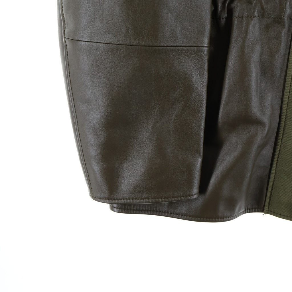 CELINE(セリーヌ) LOOSE BI-MATERIAL PARKA IN SOFT LAMBSKIN ソフトラムスキン ルーズ バイマテリアル パーカ ブラウン/カーキ 2D534583C.15DK