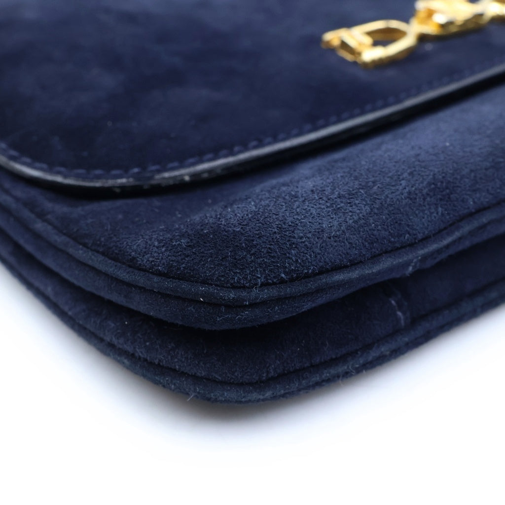 CELINE(セリーヌ) マカダム チェーンショルダーバッグ ネイビー ブルー スエード ゴールド金具 レディース