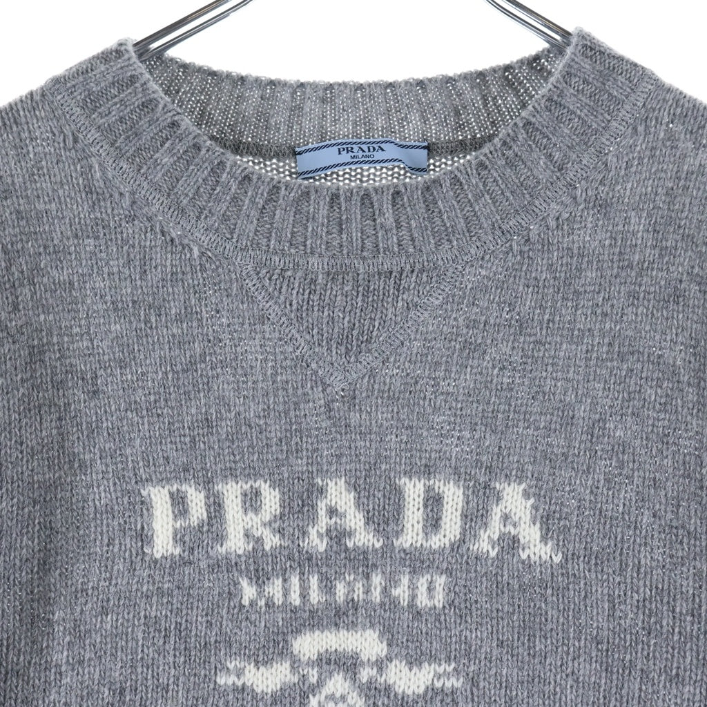 PRADA(プラダ) ロゴ クルーネックカシミヤセーター ニット グレー #36 P24G1V S232 1YMW レディース