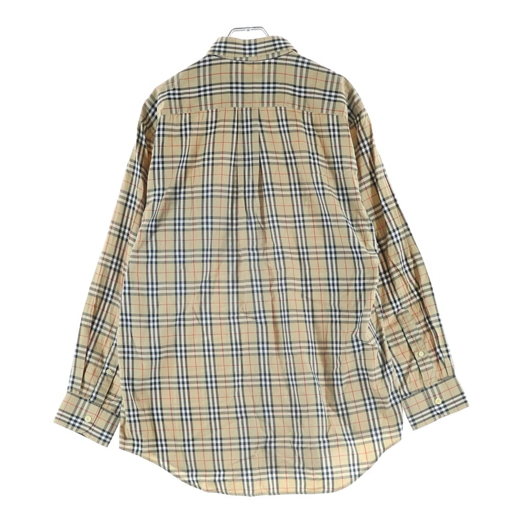 BURBERRY(バーバリー) ノヴァチェック ボタンダウン長袖シャツ ロゴ刺繍 コットン 総柄 ベージュ レディース