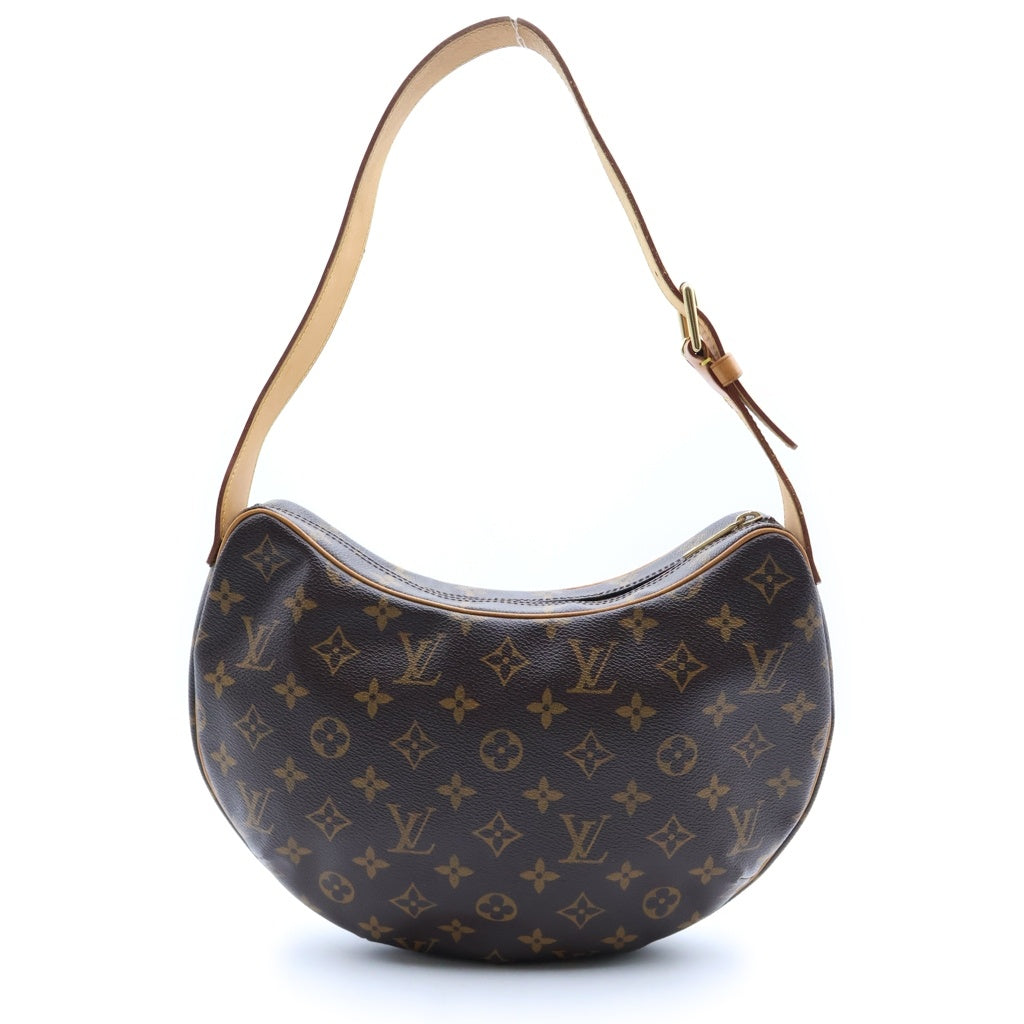 LOUIS VUITTON(ルイヴィトン) モノグラム クロワッサンMM ショルダーバッグ ブラウン レザー×PVC M51512 ゴールド金具 レディース