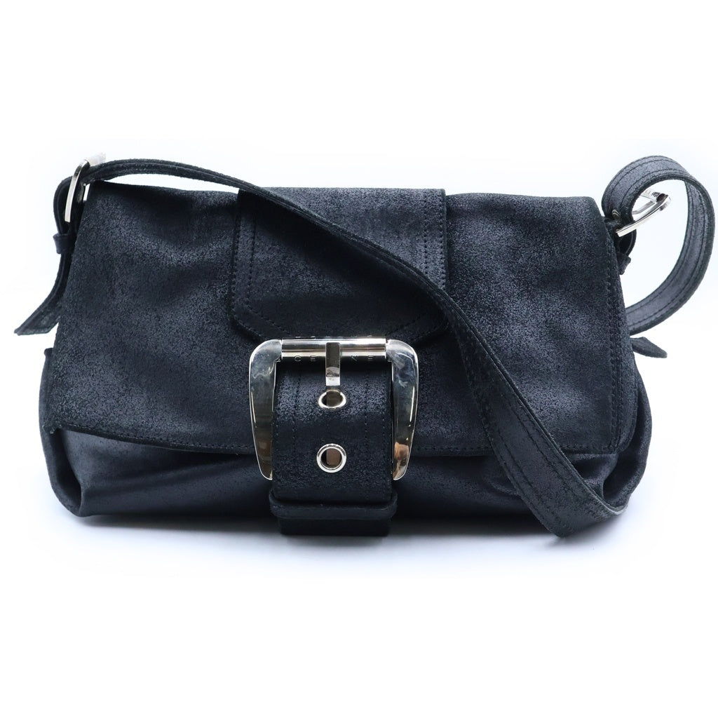CELINE(セリーヌ) バックルデザイン ショルダーバッグ ブラック ヌバックレザー シルバー金具 レディース