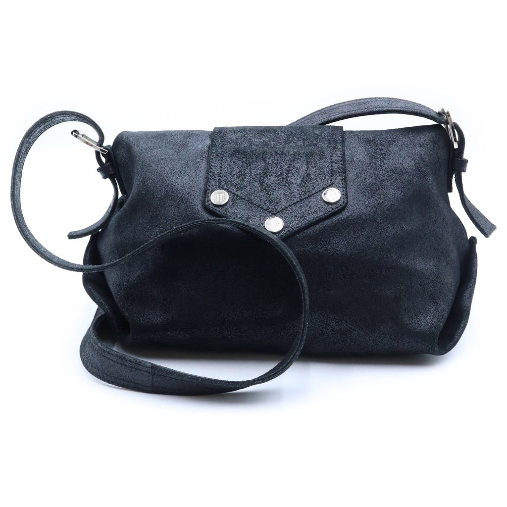 CELINE(セリーヌ) バックルデザイン ショルダーバッグ ブラック ヌバックレザー シルバー金具 レディース