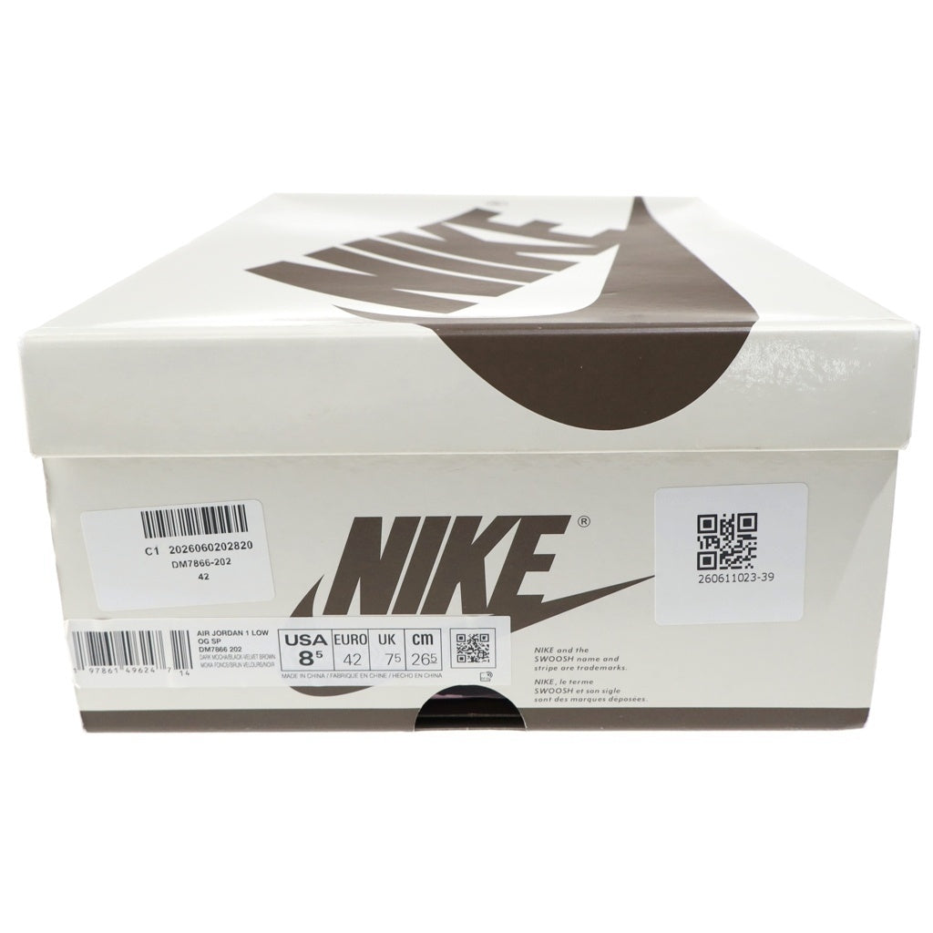 NIKE(ナイキ) Travis Scott Air Jordan 1 Low Velvet Brown and Dark Mocha トラヴィススコット エアジョーダン1 ロー OG SP ベルベットブラウン スニーカー