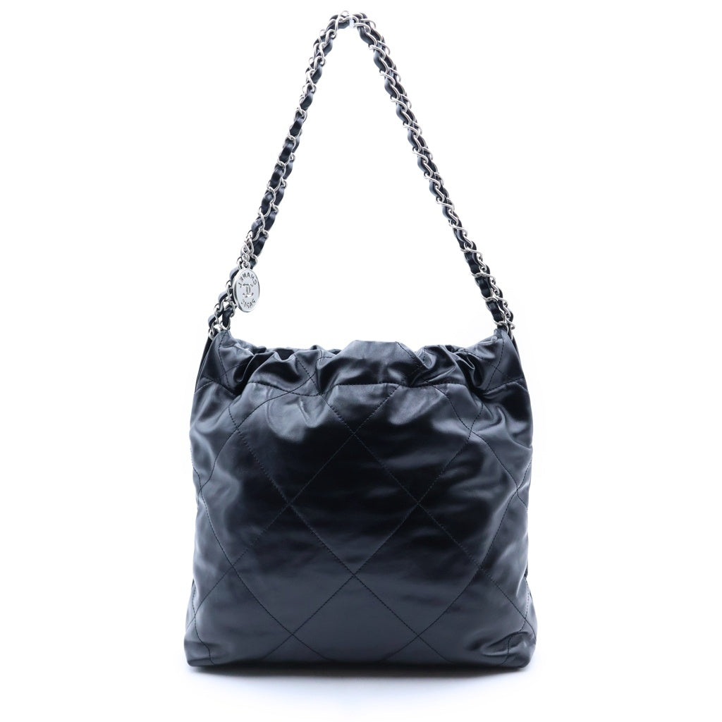 CHANEL(シャネル) シャネル22 スモール 巾着バッグ チェーンハンドバッグ ショルダーバッグ ブラック カーフスキン プレートシリアル AS3260 シルバー金具 レディース