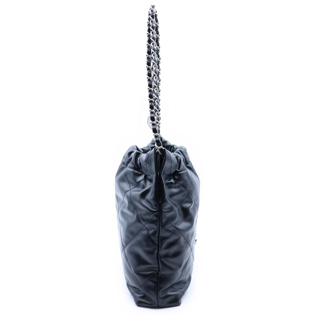 CHANEL(シャネル) シャネル22 スモール 巾着バッグ チェーンハンドバッグ ショルダーバッグ ブラック カーフスキン プレートシリアル AS3260 シルバー金具 レディース